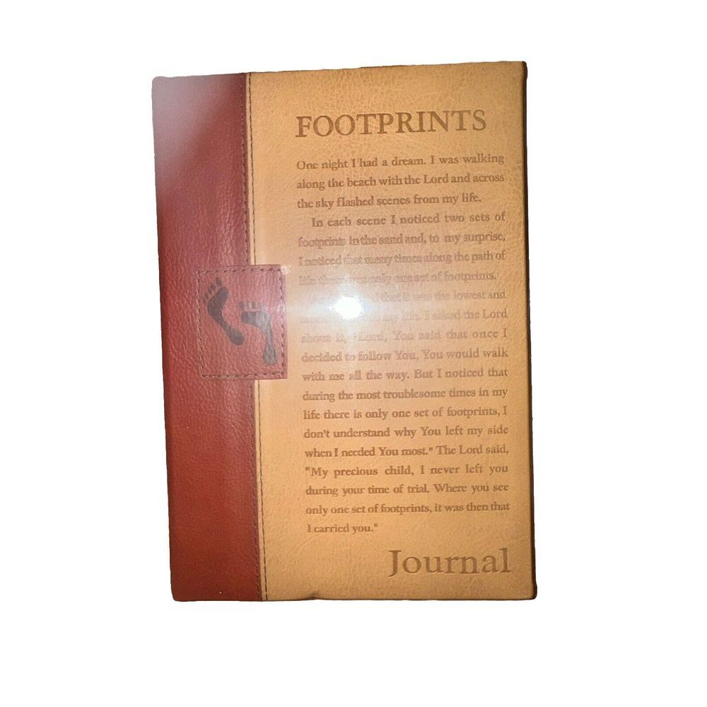 Christian Art Gifts Brown Faux Leather Journal, Footprints 2005 New Sealed